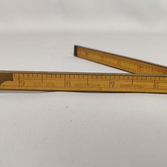 Antique C-S Co Pine Meadow Folding Ruler 24" Wood & Brass USA Centimeter Inches - Picture 5 of 6